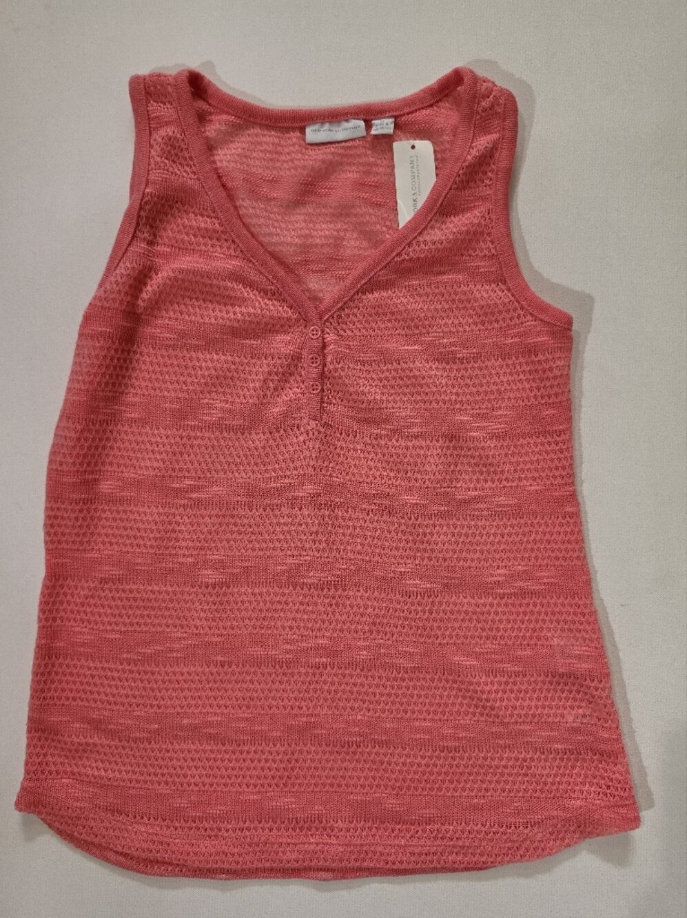 NWT New York And Company Open Knit Henley Top Womens XS Pink